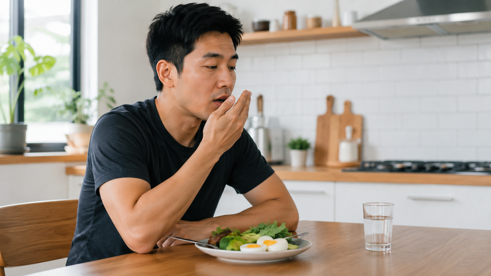저탄수화물 다이어트 중 입냄새와 구강건조를 점검하는 성인